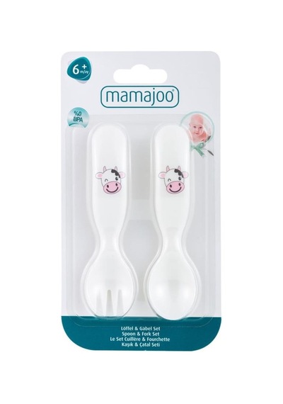 Mamajoo Desenli Kaşık & Çatal Seti / Pembe İnek