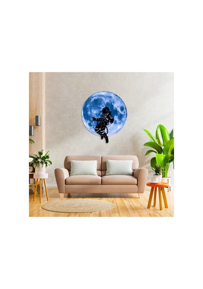 Kişiselleştirilebilir Led Işıklı Epoksi Cam Katmanlı Tablo Astronot Dolunay Mavi - 738250971 Mavi
