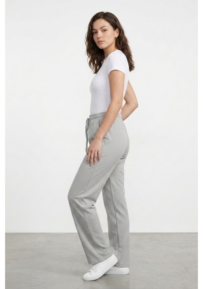 Genius Store Kadın Pantolon Beli Lastikli Cepli Rahat Kalıp Kadın Spor Pantolon Gri