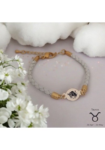 Boğa Burçlarına Özel Oval Motifli 14 Ayar Altın Plakalı Doğal Beyaz Derili Hediye Bileklik-529burç Boğa Boğa Burçlarına Özel Oval Motifli 14 Ayar Altın Plakalı Doğal Beyaz Derili Hediye Bileklik-529burç Boğa