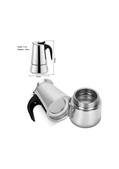 Çelik Ocak Üstü 4 Cup Fincan 200 Ml Moka Pot Espresso Cin285-4