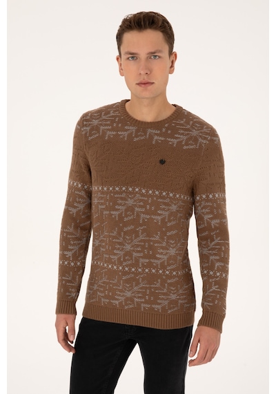 U.S. Polo Assn. Erkek Comfort Fit Bisiklet Yaka Kahverengi Kazak 50308237-VR029