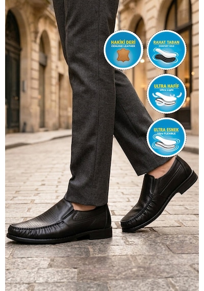 Voyager Erkek Hakiki Deri Klasik Günlük Ayakkabı Rahat Kalıp Siyah Sensitive 3607-1 M