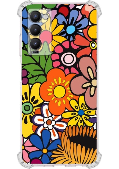 Tecno Camon 18 Uyumlu Retro Color 2 Baskılı Şeffaf Köşe Korumalı Antişok Kılıf