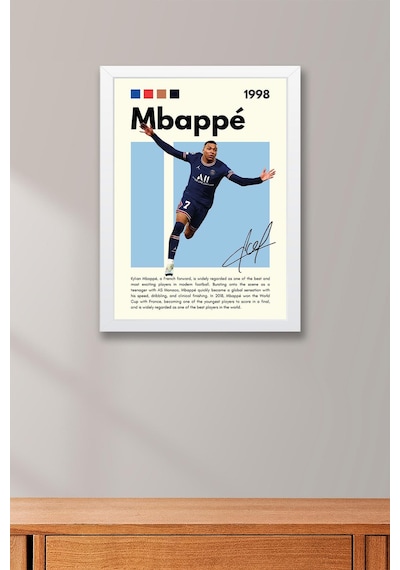 Kylian Mbappe Çerçeveli Tablo - Dekoratif Çerçeveli Futbolcu Poster Tablo