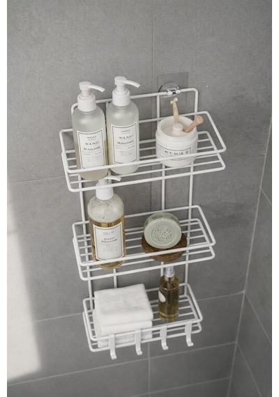 Sas Haus Beyaz 3 Katlı Banyo Rafı Şampuanlık Ve Duş Rafı Askılı Yapışkanlı Duvara Monte Tş-03 beyaz