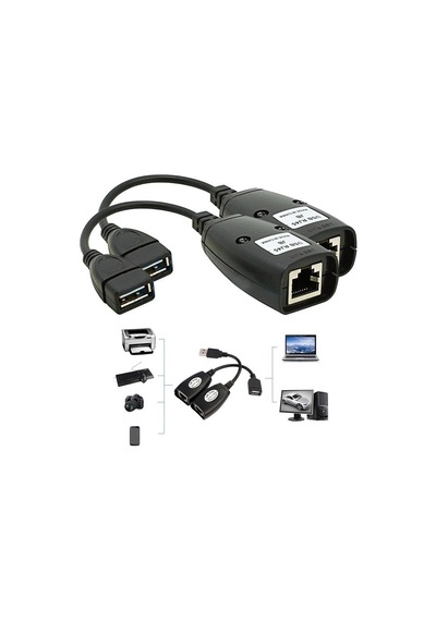 Luve Store Usb 2.0 Rj45 Uzatma Adaptörü 45 Metre Cat5 Cat6 Usb Extender