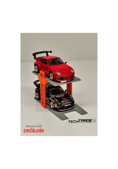 1/64 Ölçek Diorama 2 Araçlık Lift Turuncu-gri