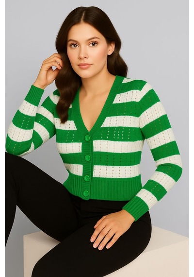 Hira Life Fashion Kadın Önü Düğmeli Ve Çift Renkli Triko Hırka Yeşil-beyaz Yeşil-beyaz Hira Life Fashion Kadın Önü Düğmeli Ve Çift Renkli Triko Hırka Yeşil-beyaz Yeşil-beyaz