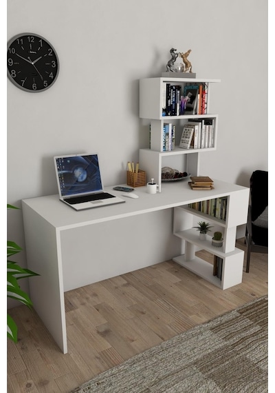 Moonlife Okyanus Kitaplıklı Çalışma Masası Beyaz