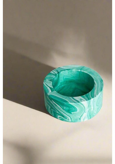 El Yapımı Mermer Desenli Yeşil Beton Tealight Mumluk 3 Adet Minimal Dekoratif Şamdan Su Yeşili