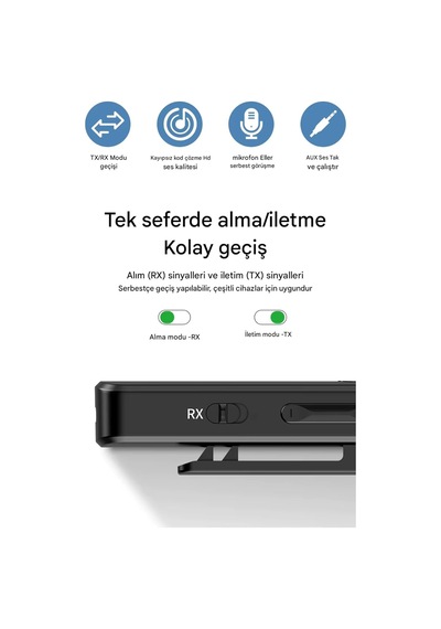 Bluetooth 5.4 Adaptör 2in1 Alıcı Verici, Araç Hoparlör Bluetooth Kiti, Aux Wireless