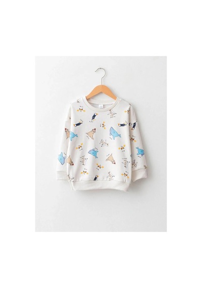LC Waikiki Lcw Baby Ekru Bisiklet Yaka Uzun Kollu Baskılı Pamuklu Erkek Bebek Sweatshirt