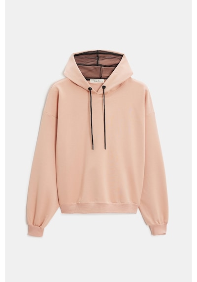 Sââde Kadın Oversize Kapüşonlu Basic Hoodie Sweatshirt Koyu Pudra