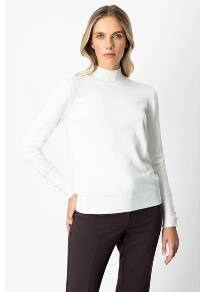On Fashion Kadın Dik Yaka Basic Ekru Kazak 63514 Ekru