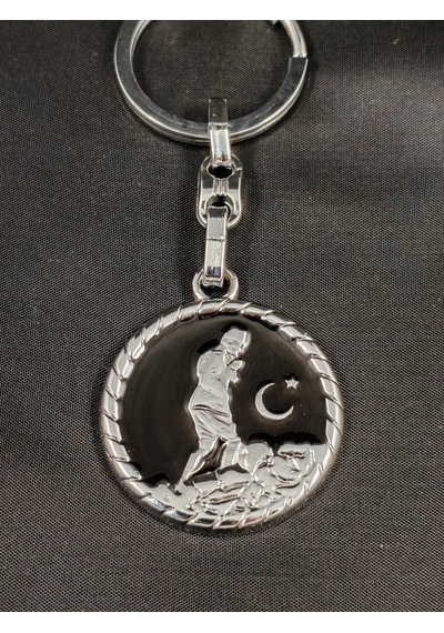 Atatürk Silüetli Siyah Metal Anahtarlık Çok Renkli