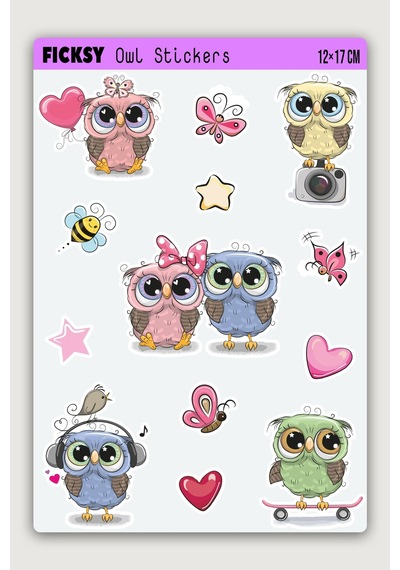 Sevimli Baykuş Sticker Seti - 13 Adet Etiket Çıkartma Diğer