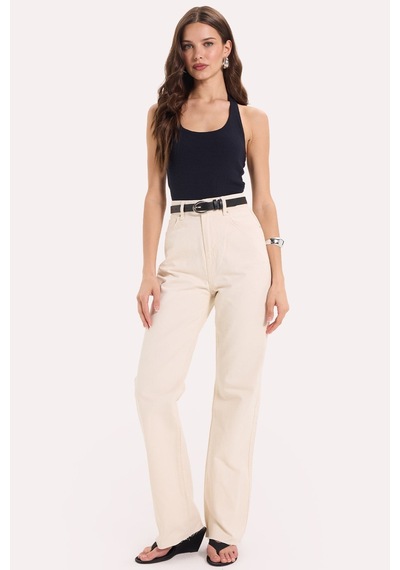 Tudors Kadın Slim Fit Dar Kesim Pamuklu Halter Yaka Kaşkorse Lacivert Crop-50710