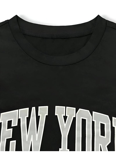 Uyguntarz Unisex New York U.s.a Tasarım Basklı Tshirt Şort Takımı Siyah