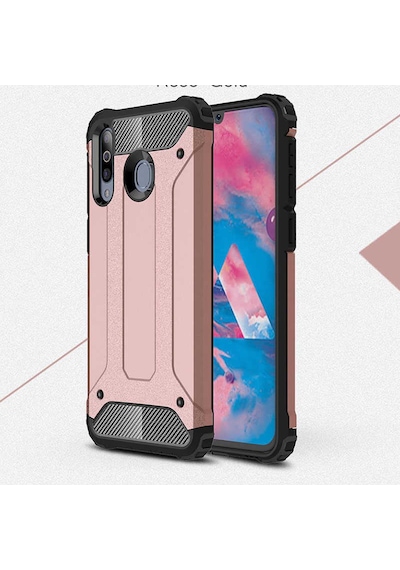 Ekılıf - Samsung Galaxy M30 Uyumlu Kılıf Çift Katman Zırh Tank Crash Military Kapak - Rose Gold