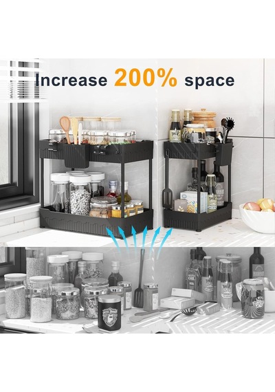 2'li Paket Lavabo Düzenleyici, Kancalı Banyo Dolabı Düzenleyici Altında, Mutfak Banyo İçin Çok Amaçlı Depolama Diğer