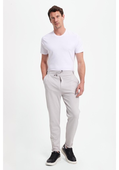 Tudors Erkek Slim Fit Pamuklu Beli Bağlamalı Yan Cepli Katlamalı Paça Jogger Gri Pantolon-42321 gri