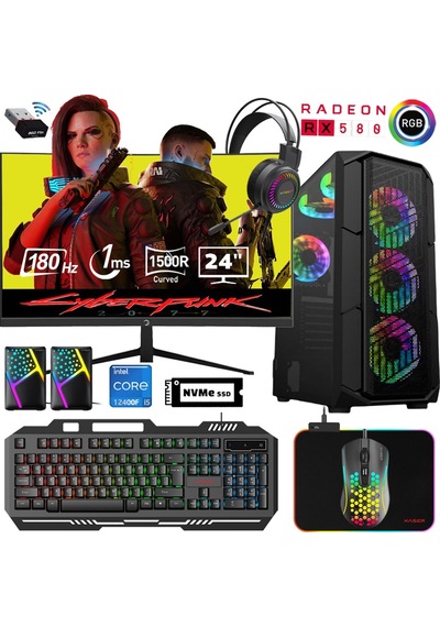 Xaser XSR525 i5-12400F 32 GB 1 TB M.2 NVMe SSD 8 GB RX580 24" Free Dos Masaüstü Oyuncu Bilgisayarı