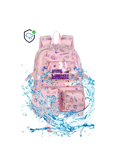 Waddell Kawaii Kore Tarzi Twil Kumas Desenli Sirt Cantasi Beslenme Cantasi Ve Kalemlikli Uclu Se Pembe