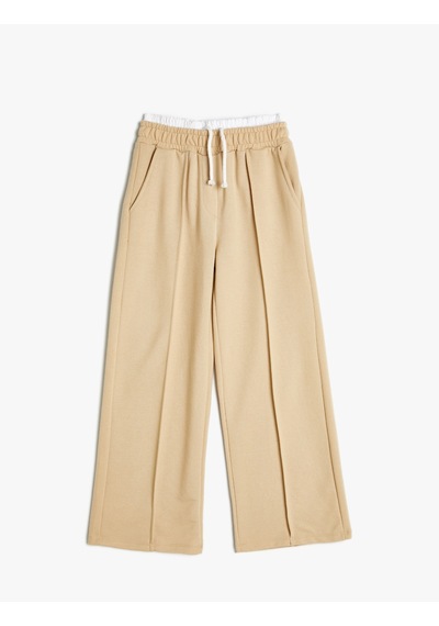 Koton Basic Bol Paça Pantolon Cepli Çift Bel Detaylı Bej 4skg40213ak Ekru