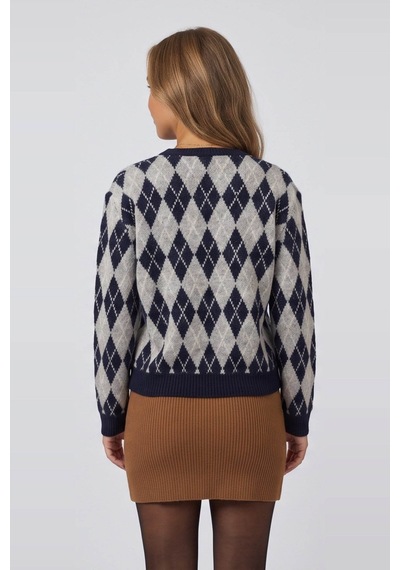 Fashion Friends Baklava Desenli Lacivert Kadın Kazak 26k0074k1