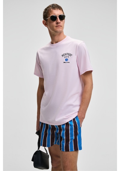 Grimelange SONORA Erkek Baskı Detaylı %100 Organik Pamuk Regular Fit Kısa Kollu Pembe T-Shirt