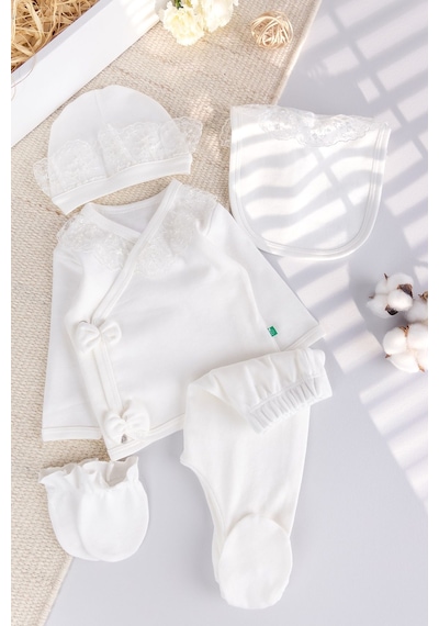 Babymod Güpürlü %100 Pamuk 5'li Kız Bebek Hastane Çıkışı Bebek Takım