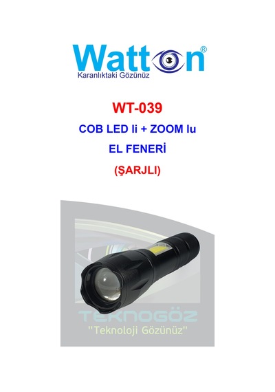 Watton Wt-039 Cob Ve Power Led Li Şarjlı El Feneri (Şarjlı) Siyah