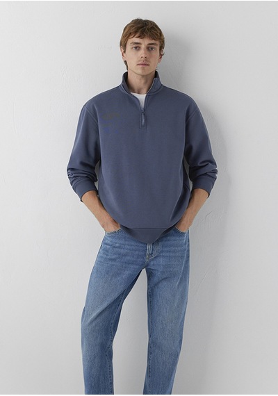 Yarım Fermuarlı Sweatshırt Ombre Mavi