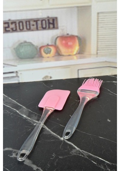 Slikon Yumurta Fırçası Ve Spatula 2'li Set Pembe