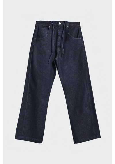 Itsbasic Erkek İndigo Renk Nc17 7w5-50 Relaxed Baggy Fit Kemeri Bağcıklı İç Boy 79cm %100 Koton Denim Jean
