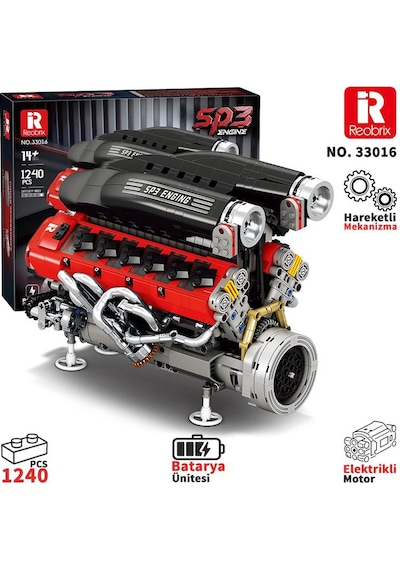 Reobrix Technic 33016 Ferrari Daytone Sp3 Motor Bataryalı&motorlu Yaratıcı Yapı Blok Seti Building Blocks - 1240 Parça
