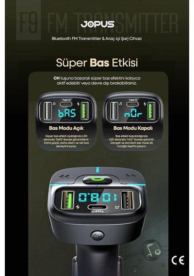 Bluetooth Fm Transmitter Araç Kiti, Hızlı Şarj, Usb, Type-c, Hd Mikrofon, 9914