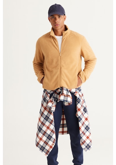 AC&Co / Altınyıldız Classics 4A5221100014KRE3XL Standart Fit Fermuarlı Bato Yaka Polar Erkek Ceket Krem