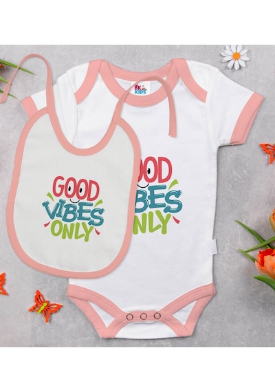 Bk Kids Good Vibes Only Tasarımlı Pembe Bebek Body Zıbın Ve Mama Çok Renkli
