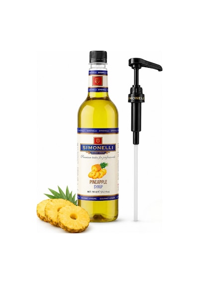 Simonelli Ananas Aromalı Kahve ve Kokteyl Şurubu 700 ML + Şurup Pompası - Egzotik Soğuk Kahve Mocktail Smoothie ve Limonata Şurubu