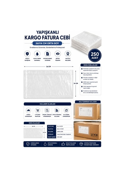 Northcity 26x14 Cm Orta Boy Yapışkanlı Kargo Fatura Cebi 250 Adet