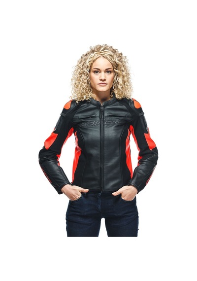 Dainese Racing 4 Kadın Deri Mont Kırmızı - Siyah