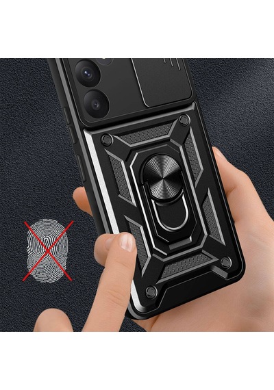 Noktaks Samsung Uyumlu Galaxy A35 Kılıf Sürgülü Kamera Korumalı Yüzüklü Çift Katman Zırh Tank Vega Kapak Mavi