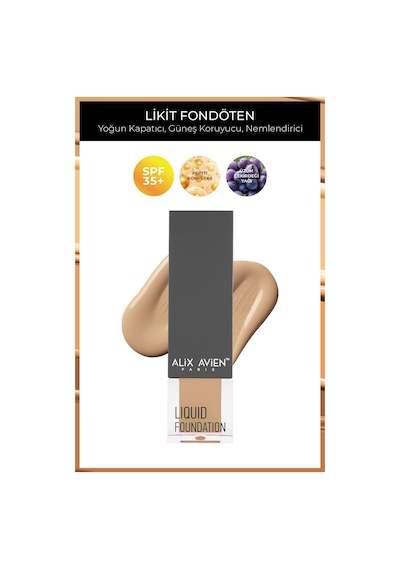 Alix Avien Güneş Koruyucu SPF35+ Nemlendirici Etkili Kremsi Likit Fondöten Liquid Foundation 305 Warm Sand