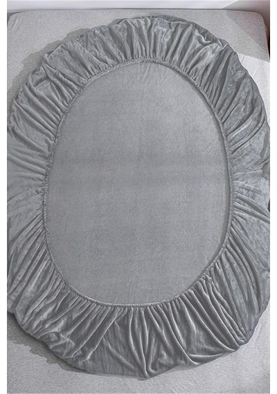 Kadife Kumaş Battal Çift Kişilik Fitted Lastikli Çarşaf Takımı 180x200+30 Cm Açık Gri