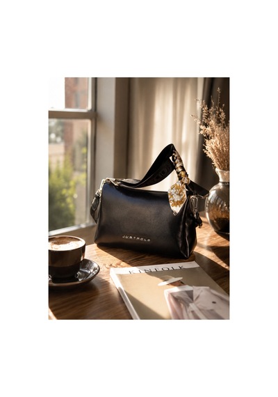 Just Polo Kadın Yeni Sezon Yumuşak Deri Şal Detaylı Ayarlanabilir Askılı Şık El Ve Omuz Çantası Shopper Siyah 31794978