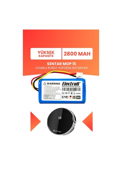 Sentar Mop 1s Uyumlu Batarya Yüksek Kapasite 2800mah Pil Robot Süpürge Batarya Değişimi