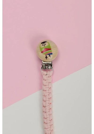 E&f Store El Örmesi Doğal Ahşap Emzik Askısı - Baykuş - Pembe