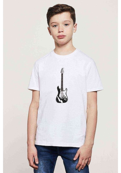 Tshirthane Beyaz Ve Siyah Elektro Gitar Müzik Baskılı Unisex Çocuk Beyaz T-